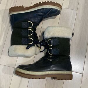 Tory Burch Women's Shearling Duck Rain Lace Up Waterproof Boots Black Size 7